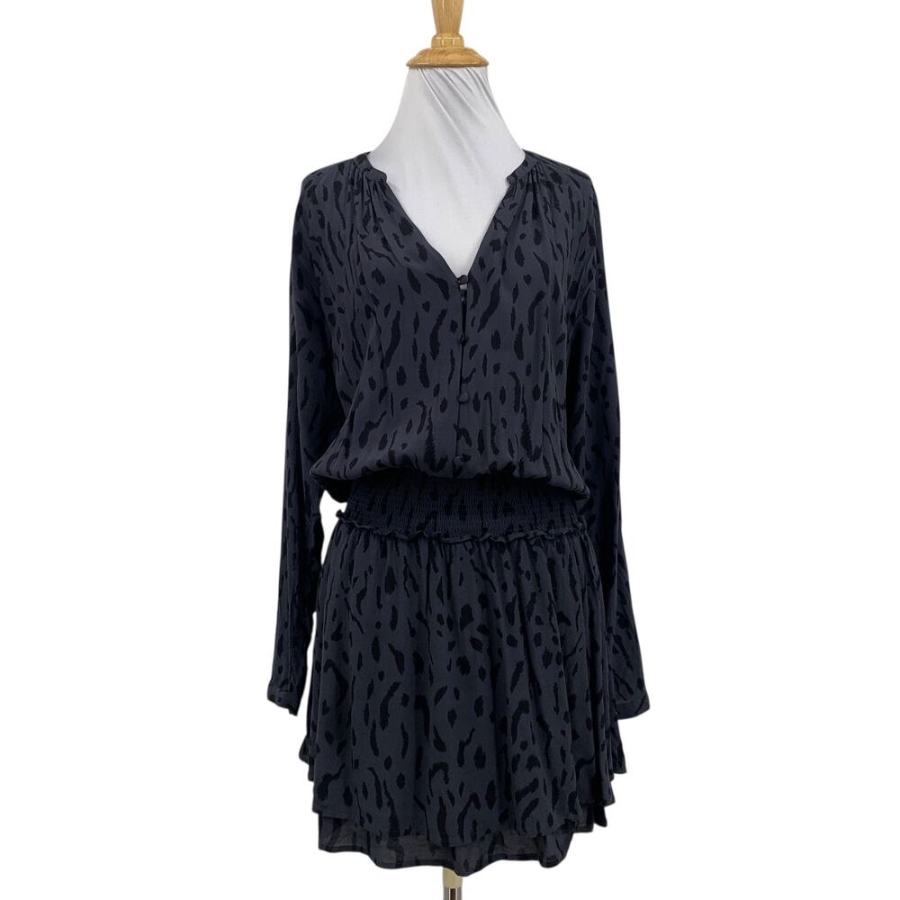 Rails Dress Womens M Medium Jasmine Lined Button Up Smocked Waist Cheetah Mini
